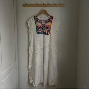 Embroidered White Dress with Colorful Accents